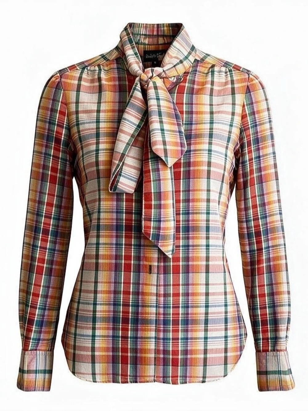 Ralph Lauren Plaid Bow Blouse in Multicolor Size 6 -Vintage 1970’s